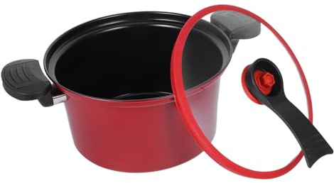 CONGARTENO Pentola Bassa Pressione Multifunzione Rosso Antiaderente con in Manici Isolanti Ergonomici per Cucina Induzione Pentola da Casa per Zuppe e Stufati