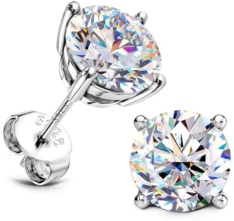 SLLAISS Moissanite Ohrringe Sterling Silber Runde Glitzer Moissanit 4-8mm | Hypoallergen Nickelfrei Schmuck 18K Weißgold Vergoldet Moissanit Ohrringe für Frauen Herren , Silber/Gold/Roségold/Schwarz