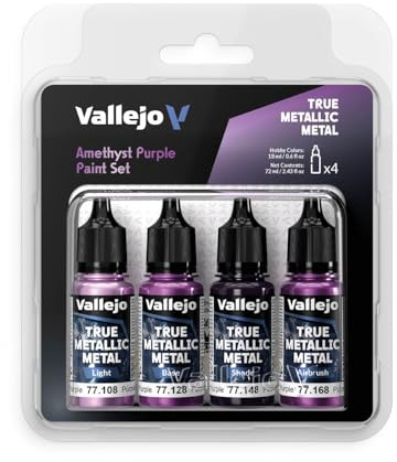 Vallejo True Metallic Metal Set Peinture Acrylique Violet Améthyste, 4 x 18 ml avec Compte-Gouttes pour Aérographe et Pinceau, Modélisme et Figurines