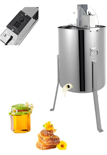 Elektrischer Honigschleuder, 4-Waben Honigschleuder, 140W Honig-Extraktor, Edelstahl mit Deckel, Einstellbare Geschwindigkeit, Trommelhöhe 61cm, Leicht zu reinigen, für die Bienenzucht