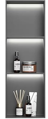 YWJFSA Niche Douche à 3 Étages Étanche en Acier Inoxydable Niche Douche Encastrable LED,Gris Pistolet