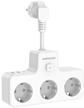ANRMESUN Steckdosenleiste mit 3 Fach Steckdosen mit 2 USB & 1 USB-C, Mehrfachsteckdose mit Schalter Wandmontage steckdosenverteiler steckerleiste für Küche, Büro, Wohnzimmer, 3840W/16A (Weiß)