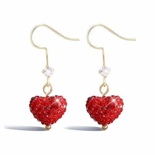 Herz Ohrringe Hängend Damen, Exquisit Valentinstag Ohrringe, Romantisch Heart Earrings, Strass Herzohrringe für Damen Schmuckzubehör zum Valentinstag