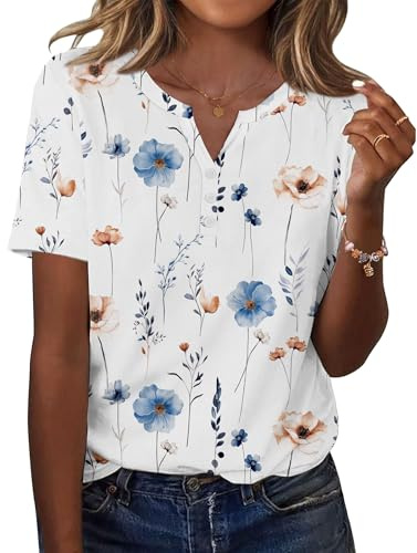 Zeagoo T-Shirt Femme Manches Courtes Haut Été à Col en V Tee Shirt | Basiques Décontracté Chemisier Chic et Élégant Blouse Tops S-XXL