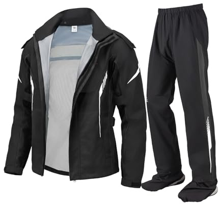 KEMIMOTO Traje impermeable para moto de hombre, impermeable de 2 mm con tiras reflectantes, ropa de lluvia para motociclistas transpirable y cortavientos con capucha retráctil
