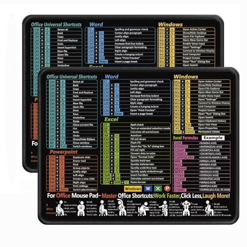 Alrens Excel Mauspad Deutsch 2er Set, Exel Schreibtischunterlage 210x260mm | 2mm Dick, mit Excel Befehlen auf Deutsch, für Büro & Homeoffice, rutschfest, leicht zu reinigen