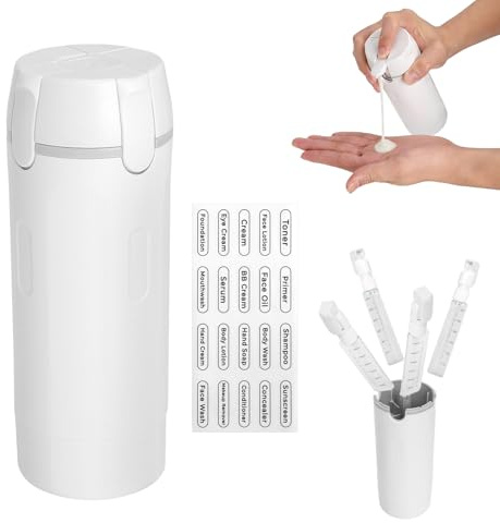 1PCS 4x30ml Dispensador de Viaje 4 en 1 Botellas de Viaje Rellenables a Prueba de Fugas con Etiquetas Frasco de viaje monodosis para Champú Acondicionador Loción Crema para Equipaje de Mano y Gimnasio