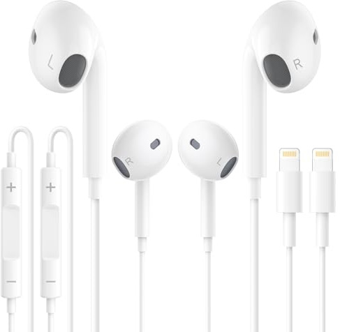 Sftoep Lot de 2 écouteurs intra-auriculaires filaires pour iPhone, certifiés MFi, stéréo, suppression du bruit, microphone intégré et contrôle du volume, compatibles avec iPhone 14/13/SE/12/11/XR/8/7