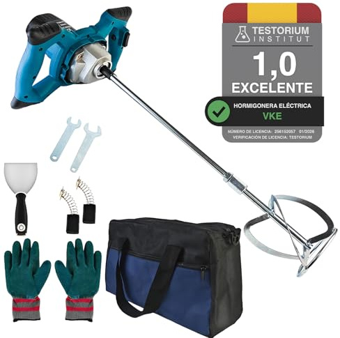 VKE Mezcladora de Mortero,Batidora Mortero de Mortero de 2400 W, 6 Velocidades, Mezclador de Hormigón con Botón de Velocidad Fija, Hormigonera con Bolsa de Almacenamiento, Hormigoneras Electricas