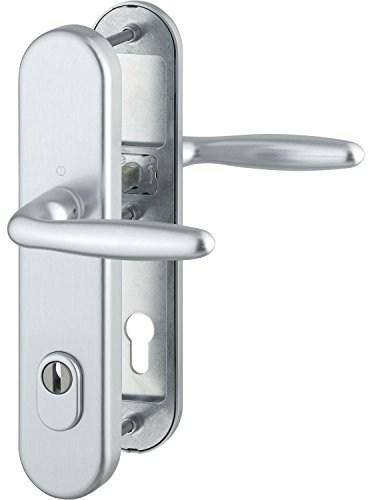 HOPPE 2x Sicherheits-Drückergarnitur VERONA - auf Langschild Profilzylinder Entfernung 92mm, SST 8, mit Kernziehschutz, für Türstärke 67-72mm, silber eloxiert, Doppelpack