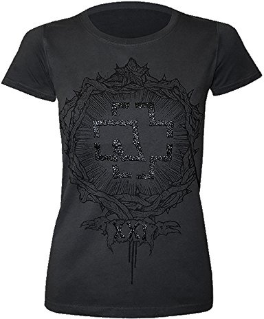 Rammstein Frauen Damen Girlie Shirt XXI, Offizielles Band Merchandise Fan Shirt schwarz mit Silber metallic Front Print