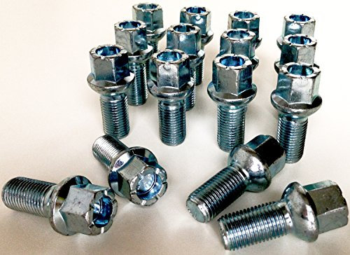 Set of 16 alloy wheel bolts M14 x 1.5 thread 27mm long, radius seat, 17mm Hex suitable for Mercedes