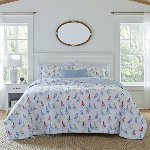 Laura Ashley Ahoy Quilt Set, King, Blue Multi | Weiches und angenehmes Gefühl, leichte Ganzjahresschicht, passender Kissenbezug, maschinenwaschbar