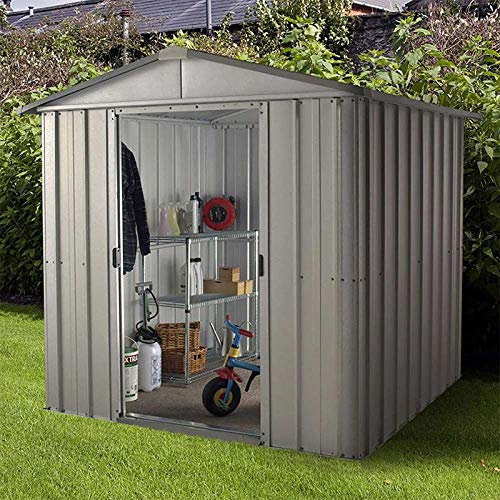 Yardmaster 6 x 8 Deluxe, Silver Metal Apex Shed with Steel Floor Support Frame