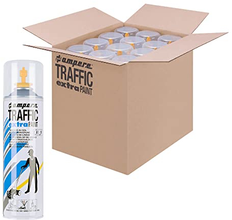 A.M.P.E.R.E. 12 Dosen Markierungsfarbe TRAFFIC Extra für extreme Belastung, Farbe: gelb, Art.-Nr. 40212P010 630122000 | Bodenmarkierungsfarbe | Straßenmarkierungsfarbe | Markierungsspray