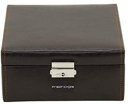 Friedrich|23, Uhrenkoffer, Für 6 Uhren, Leder-Optik, 18,5 x 17,5 x 8,5 cm, Abschließbar, Bond, Braun, 20069-3