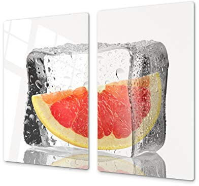 ORIGINALE tagliere in VETRO temperato – Copri-piano cottura a induzione –Tagliere pezzo UNICO (60x52 cm) o DUE pezzi (30x52 cm ognuno); D07 Frutta e Verdura: Pompelmo 2