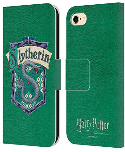 Head Case Designs Offizielle Harry Potter Slytherin Kamm Sorcerer's Stone I Leder Brieftaschen Handyhülle Hülle Huelle kompatibel mit Apple iPhone 7/8 / SE 2020 & 2022