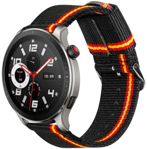 ESTUYOYA Correa de Reloj 22mm España Compatible con Amazfit Bip 5/Balance/GTR 4/GTR 3 Pro/GTR 3/GTR 2/GTR/GTR 47mm/Stratos 3, Pulsera de Nylon colores Bandera de Española - Lineblack