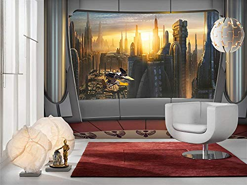 XiuTaiLtd Fototapete STAR WARS CORUSCANT VIEW Tapete, Wand, Dekoration, Wandbelag, Wandbild, Wanddeko, Sonnenuntergang, Wolkenkratzer -200x140 CM