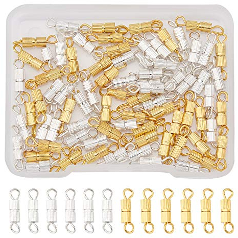 SUPERFINDINGS 100 Sätze 2 Farben 14mm Schraubverschlüsse Für Armbänder Messing Schraubverschlüsse Säule Fass Schraubverschlüsse Für Armband Halskette Schmuckherstellung Loch: 1.8mm
