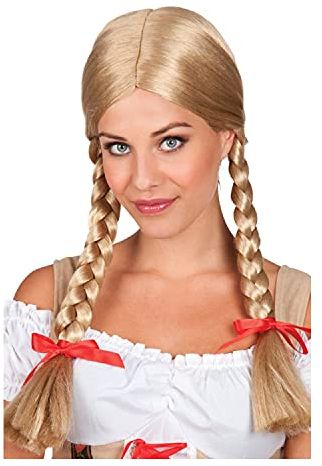 PAPSTAR NEU Perücke Damen Mittelscheitel mit Zwei geflochtenen Zöpfen Adelheid, blond - mit Haarnetz