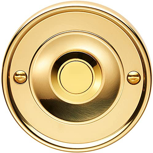 Loops Decorative Door Bell Cover - Polished Brass - 65 x 7mm Round Sleek Button Plate | Metal Door Bell Cap - External Bell Push Buzzer Cover - Cover Plate Only Door Bell Not Included