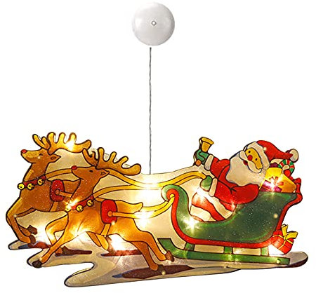 Bseical Weihnachtslichter Fensterbank Batteriebetrieben, Leuchtende Deko Saugnapf LED, 3D Illusions Lampen Hängende Lichterkette, Weihnachtsdeko Amerikanisch für Warmweiß Licht (Schlitten)