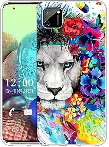 Sunrive Kompatibel mit Realme C11 (2021) Hülle Silikon, Transparent Handyhülle Schutzhülle Etui Case (X Löwe)+Gratis Universal Eingabestift MEHRWEG