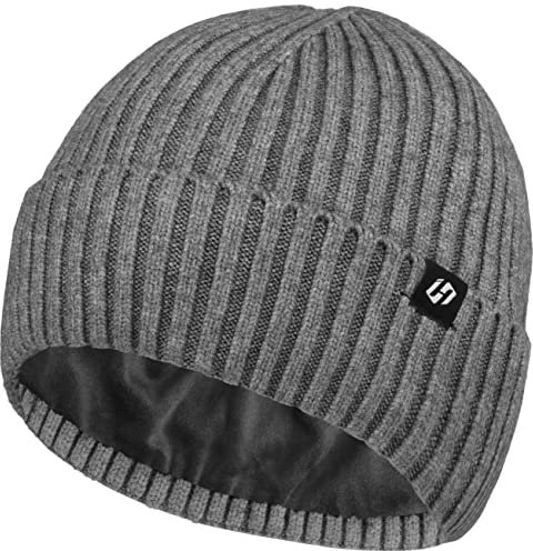HASAGEI Strickmütze Damen Herren Beanie - Dicke Fleece Mütze Thermal Atmungsaktiv Unisex Cuffed - Weich Stretch Wintermütze für Herbst Winter (Grau)