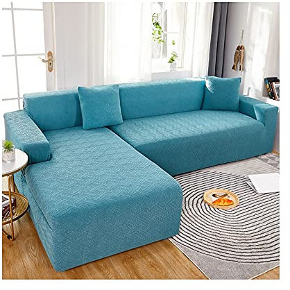 Daesar Überzug für Sofa Elastisch 2 Sitzer, Sofabezug Eckcouch Wasserdicht Eisblau Geometrie Sofaüberwurf Ecksofa 145-185 Polyester