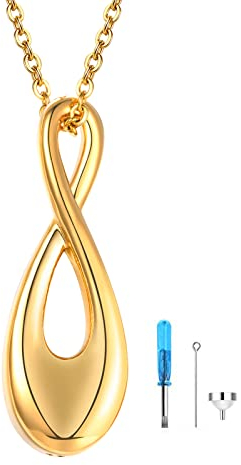 JewelryWe Schmuck Halskette Damen Edelstahl Memorial Asche Urne Öffenbare Infinity Unendlichkeit Zeichen Parfümflasche Anhänger mit 50cm Kette Gedenk Geschenk Gold