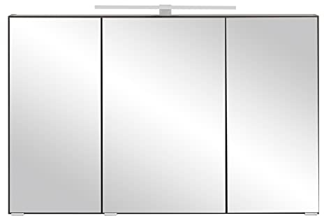 Lomadox 3D-Spiegelschrank Badezimmer 100 cm breit in Graphit mit LED Beleuchtung, B/H/T: ca. 100/64/20 cm
