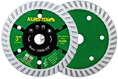 KURSTOL Diamant Trennscheibe für Beton - 75mm × 2 Scheiben für Granit Marmor Beton Mauerwerk, mit 10mm Bohrungs durchmesser