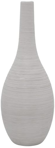 ZauberDeko Vase Grau Geriffelt Bauchig Keramik Tischdeko Keramikvase Deko 25 cm