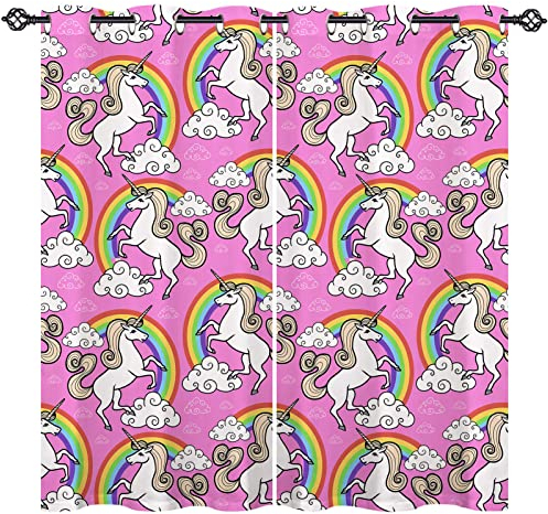 ANHOPE Einhorn Regenbogen Wolke Blickdichte Gardinen mit Ösen Thermo Vorhänge Kinder Mädchen Vorhang Blackout Curtain Wohnzimmer Schlafzimmer Verdunklungsvorhänge 2er Set H 160 x B 77 cm
