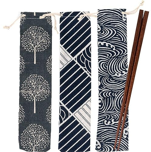 3pcs Tragbare Bestecktasche Tuch Leinengeschirrmesser Gabeln Löffel Behälter Gestreiftes Druck Japan Style Tasche Für Reisen