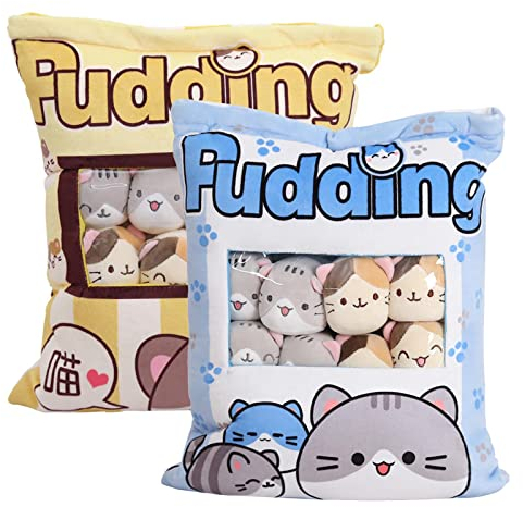 Cute Snack Pillow Stuffed Animal Plush Toys Cat Pudding Decorative Throw Pillow Removable Kitty Dolls Creative Toy For Teens Girls Kids