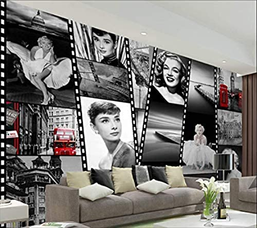 XLMING Vintage nostalgische Wandbild 3D Persönlichkeit Marilyn Monroe Wandmalerei Bar Ktv Cafe Tapete wohnzimmer tapeten tapete wand für schlafzimmer retro geometrisch fototapete-300cm×210cm