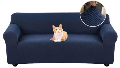 Jaotto Sofabezug 2 Sitzer Elastischer Stretch Spandex Sofa Überwürfe Sofahusse Antirutsch Waschbar Sofaschoner Couchbezug für Sofa mit Armlehne,Jacquard Marineblau