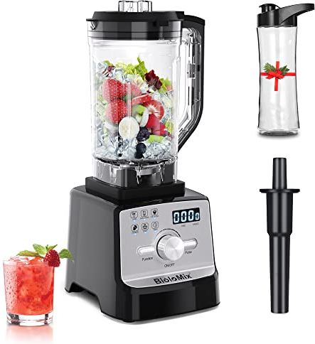 BioloMix Professional Blender Smoothie Mixer with 2L BPA Free Pitcher, Smart Timer And Pre-programed Peak 2200W Power Mixer 8 Blades for Ice Smoothie, Frozen Dessert, Hot Soup, Nuts (Black, T5900)