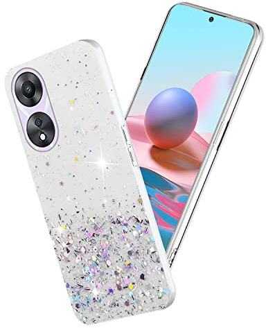 Yarxiawin Custodia per OPPO A78 5G Silicone Rosa, Effetto Glitter per OPPO A78 Cover Trasparente Brillante Morbida Sottile Case Regalo per Donne (Trasparente)