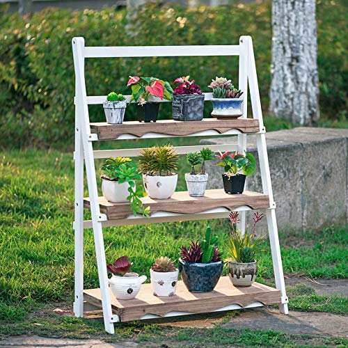 SZITW 3-stufiger Blumenständer aus Holz für den Außenbereich, für den Garten, Zuhause, Blumen, Balkon, Regal, Leiter, Präsentation, freistehend, faltbar, Blumenregal, Geschirrständer, Blumenstände