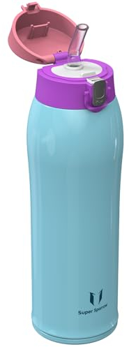 Super Sparrow Edelstahl Trinkflasche Strohhalm, Thermosflasche - 750ml - BPA Frei, Auslaufsicher Trinkflaschen kinder, Trinkbecher für Sport, Reisen, Schule