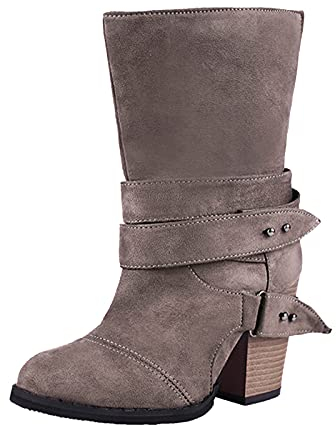Stivali Donna Invernali Slip Bassi Tronchetti con Tacco Scarponcini con Fibbie Alti Lunghe Stivaletti Borchie Autunno Inverno Stivali con Plateau Medio Grosso con Cerniera Frange Plateau Boots