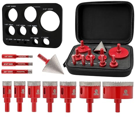 Foret Diamant Kit Trépan Carrelage - FOCSTOL 11 pièces (6/8/10/20/25/28/32/35/45/50/65mm+50mm Mèches Chanfrein Biseautées) Scie Cloche Diamantée pour Porcelaine Carrelage Marbre Granit