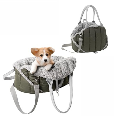 PillowPrim Hundetragetasche, Vertellbar, Schultergurt, Haustiertragetasche, Transport, Katzentasche, Reisetasche, Camping, Tasche, Oliv, 47x29x32 cm