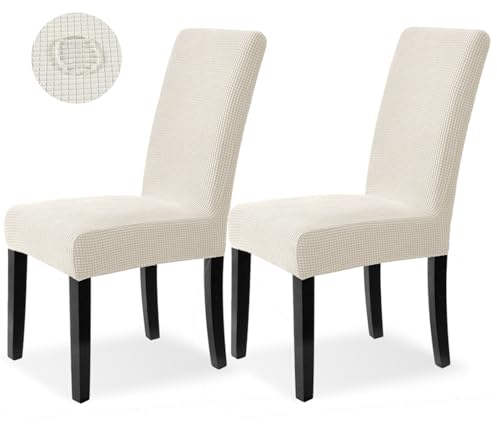 Dubest Stuhlhussen 2er Set Stuhlbezug Stretch Hussen für Schwingstühle Esszimmerstühle Stühle Schutz Stuhlbezüge Deko Bi-Elastic Bezug für Hotel Hochzeit Küche Restaurant Party(Beige)