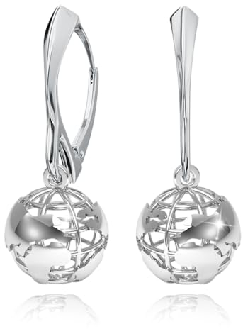 Ohrringe Silber 925 Hängend für Damen Weltkarte Globus Ohrringe Hängende Schmuck für Sie Silber Ohrringe Mädchen Ein Geschenk für eine Frau Handmade: Ohrringe