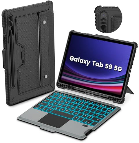 Nillkin Custodia con tastiera staccabile per Samsung Galaxy Tab S9 con 7 retroilluminazione, cavalletto, Smart Trackpad, porta penna, Galaxy Tab S9 5G, custodia per tastiera da 11 pollici (classica,